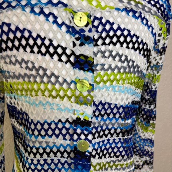 Frank Lyman Design Blue Green Crochet Open Front Cardigan Jacket Women's Size 12 - Picture 6 of 11